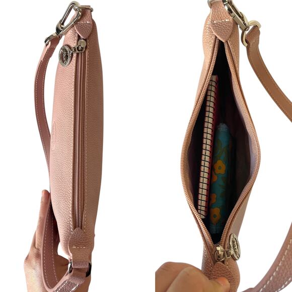 Vintage Longchamp Le Foulonné Pink Leather Shoulder Bag Y2K Silver Baguette - Picture 6 of 7